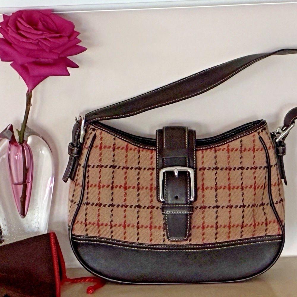 Vintage COACH Brown Tattersall Plaid Hampton Hobo Bag Limited Edition Rare Y2K